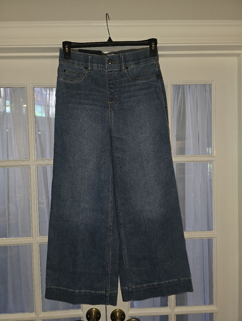 SPANX Wide Leg Flare Jeans in Medium Blue Denim